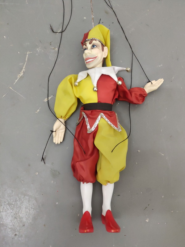 marioneta arlequin madera tela alt 33-64 1u